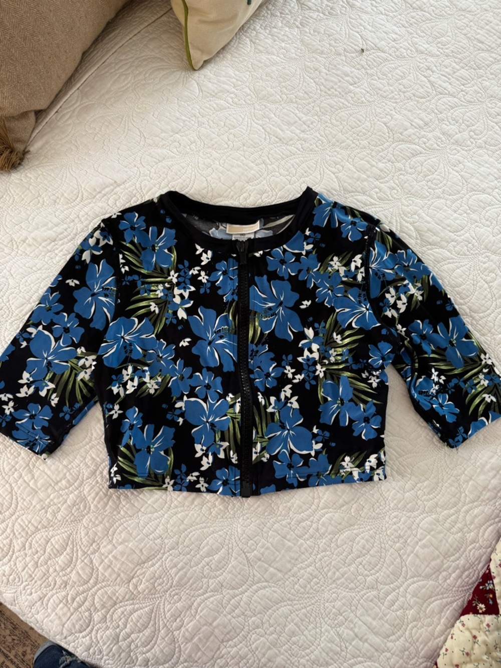 MICHAEL Michael Kors Blue Floral Zip-Front Swim Top